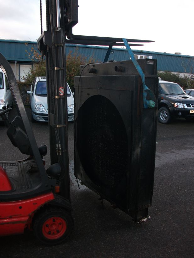 Large radiator on forklift